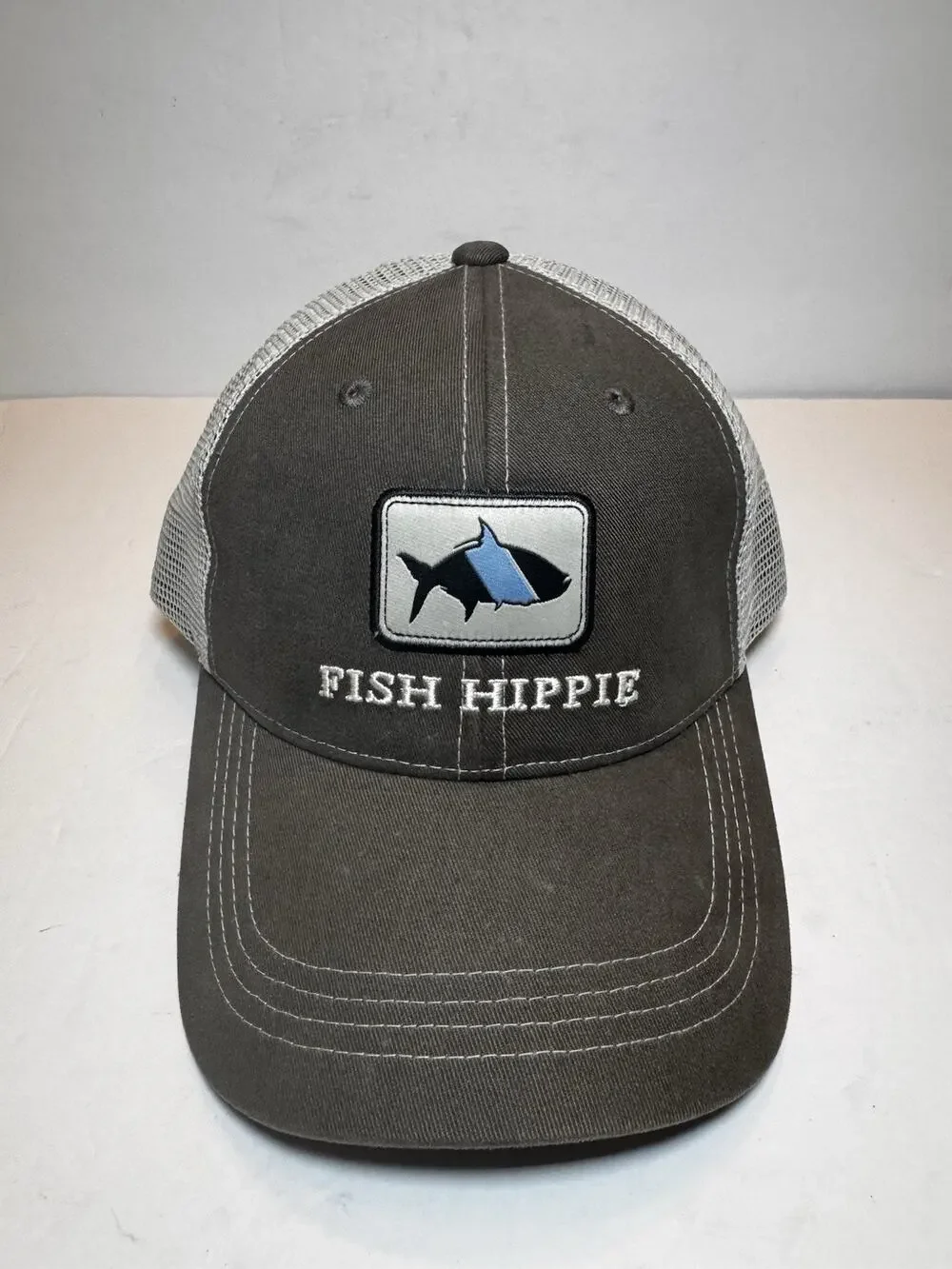 Fish Hippie Mesh Baseball Hat Blue Logo Beach Bum